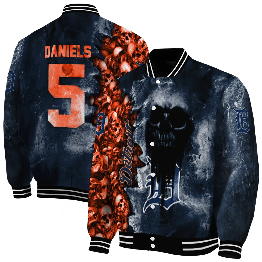 custom detroit tigers skull cluster navy varsity jacket fashion forward custom detroit tigers skull cluster navy varsity jacket fashion forward