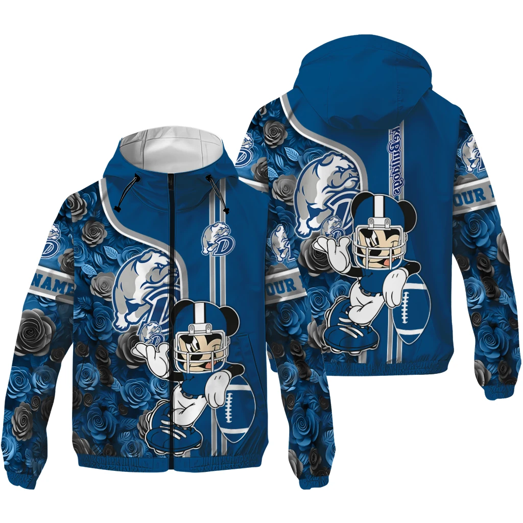 custom drake bulldogs football micky mouse blue windbreaker jacket high quality custom drake bulldogs football micky mouse blue windbreaker jacket high quality