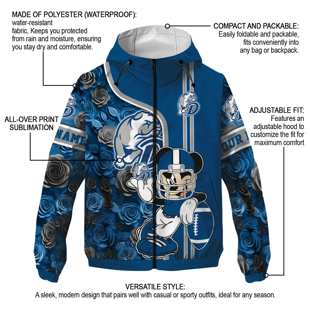 custom drake bulldogs football micky mouse blue windbreaker jacket new arrival custom drake bulldogs football micky mouse blue windbreaker jacket new arrival
