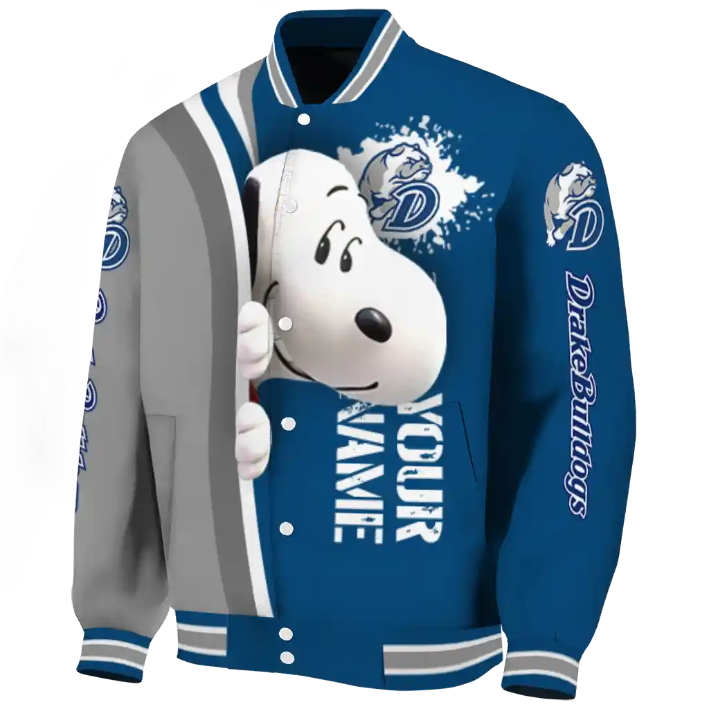 custom drake bulldogs snoopy head blue varsity jacket best selling custom drake bulldogs snoopy head blue varsity jacket best selling