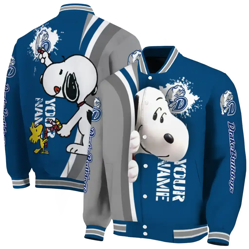 custom drake bulldogs snoopy head blue varsity jacket fashion forward custom drake bulldogs snoopy head blue varsity jacket fashion forward