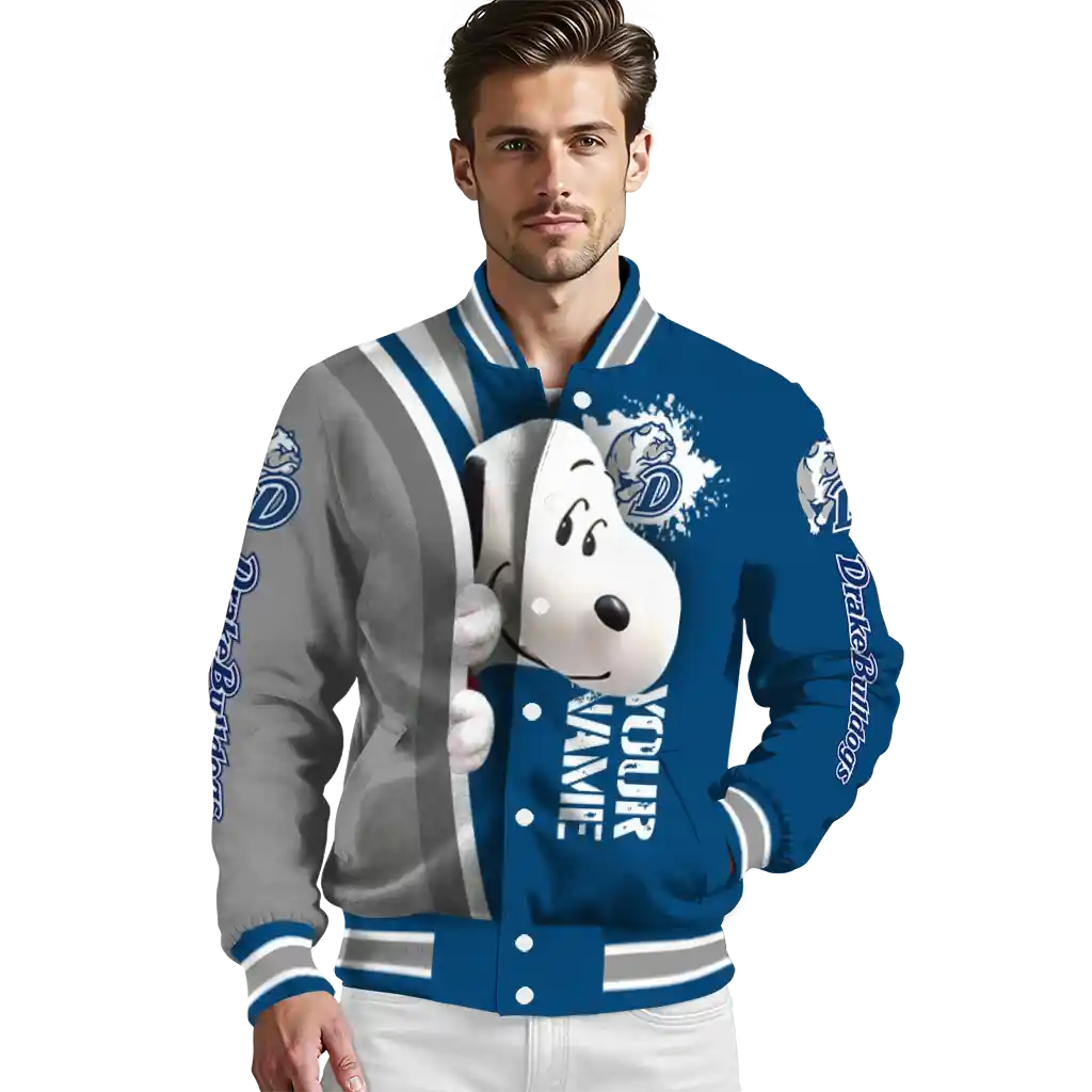 custom drake bulldogs snoopy head blue varsity jacket high quality custom drake bulldogs snoopy head blue varsity jacket high quality