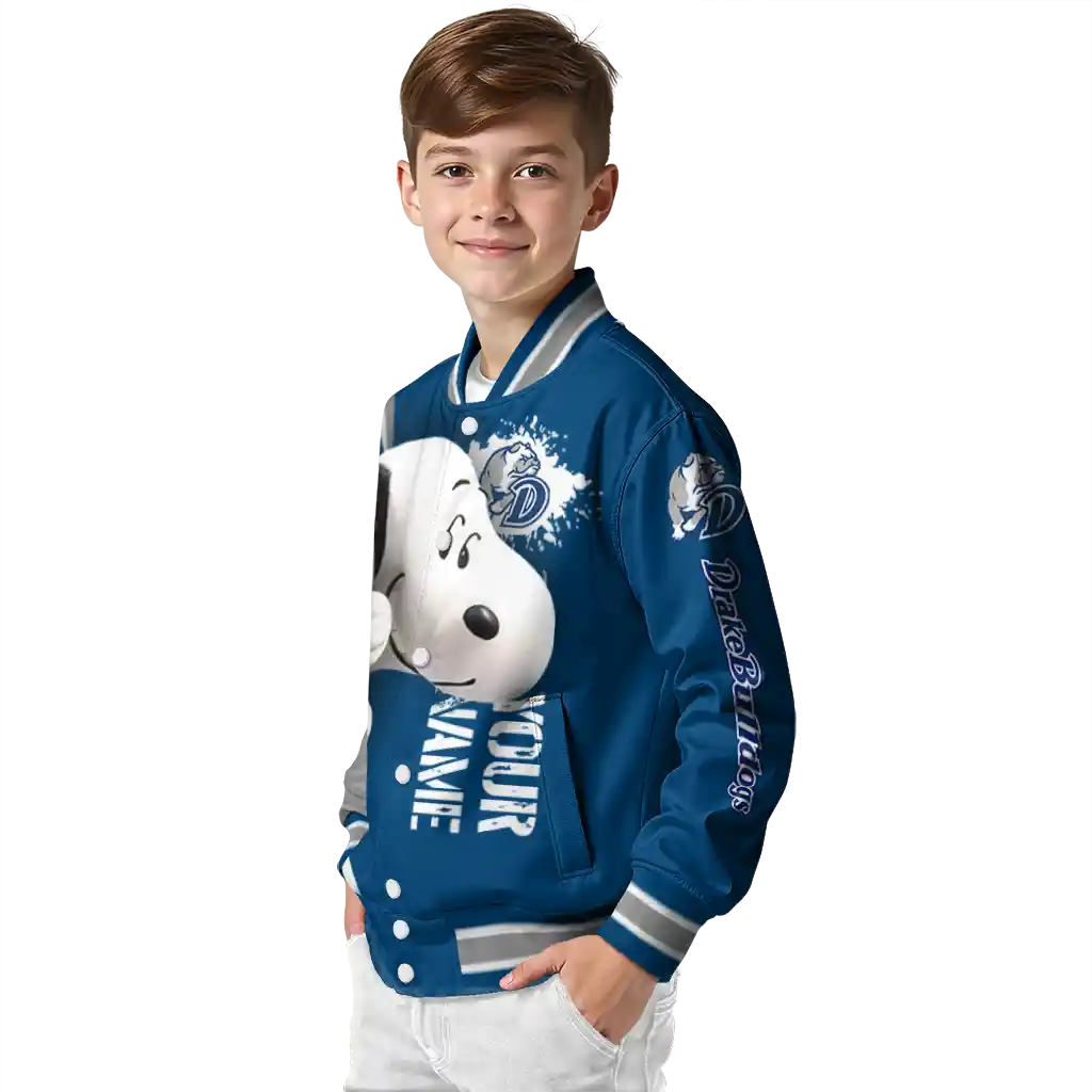 custom drake bulldogs snoopy head blue varsity jacket trendy custom drake bulldogs snoopy head blue varsity jacket trendy