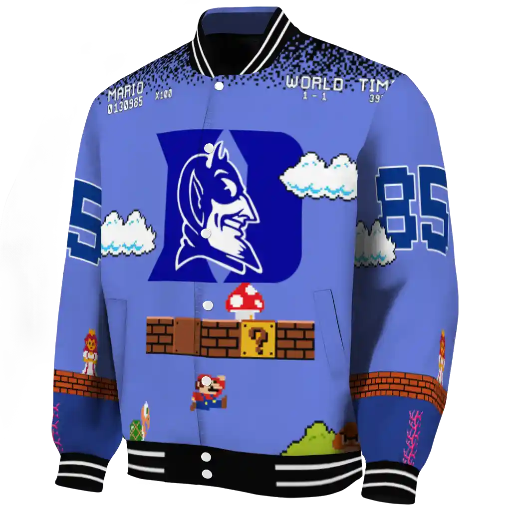 custom duke blue devils mario blocks blue black varsity jacket best selling custom duke blue devils mario blocks blue black varsity jacket best selling