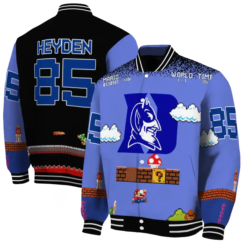 custom duke blue devils mario blocks blue black varsity jacket fashion forward custom duke blue devils mario blocks blue black varsity jacket fashion forward