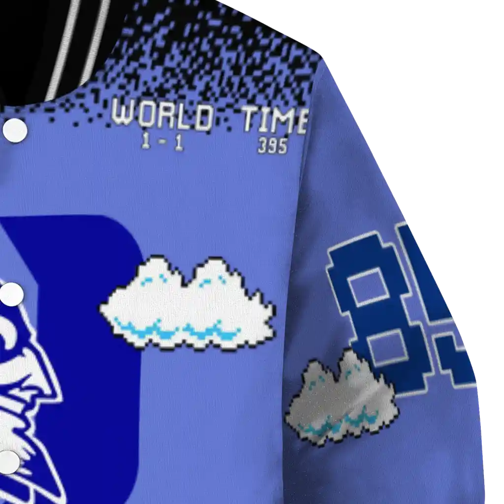 custom duke blue devils mario blocks blue black varsity jacket premium grade custom duke blue devils mario blocks blue black varsity jacket premium grade