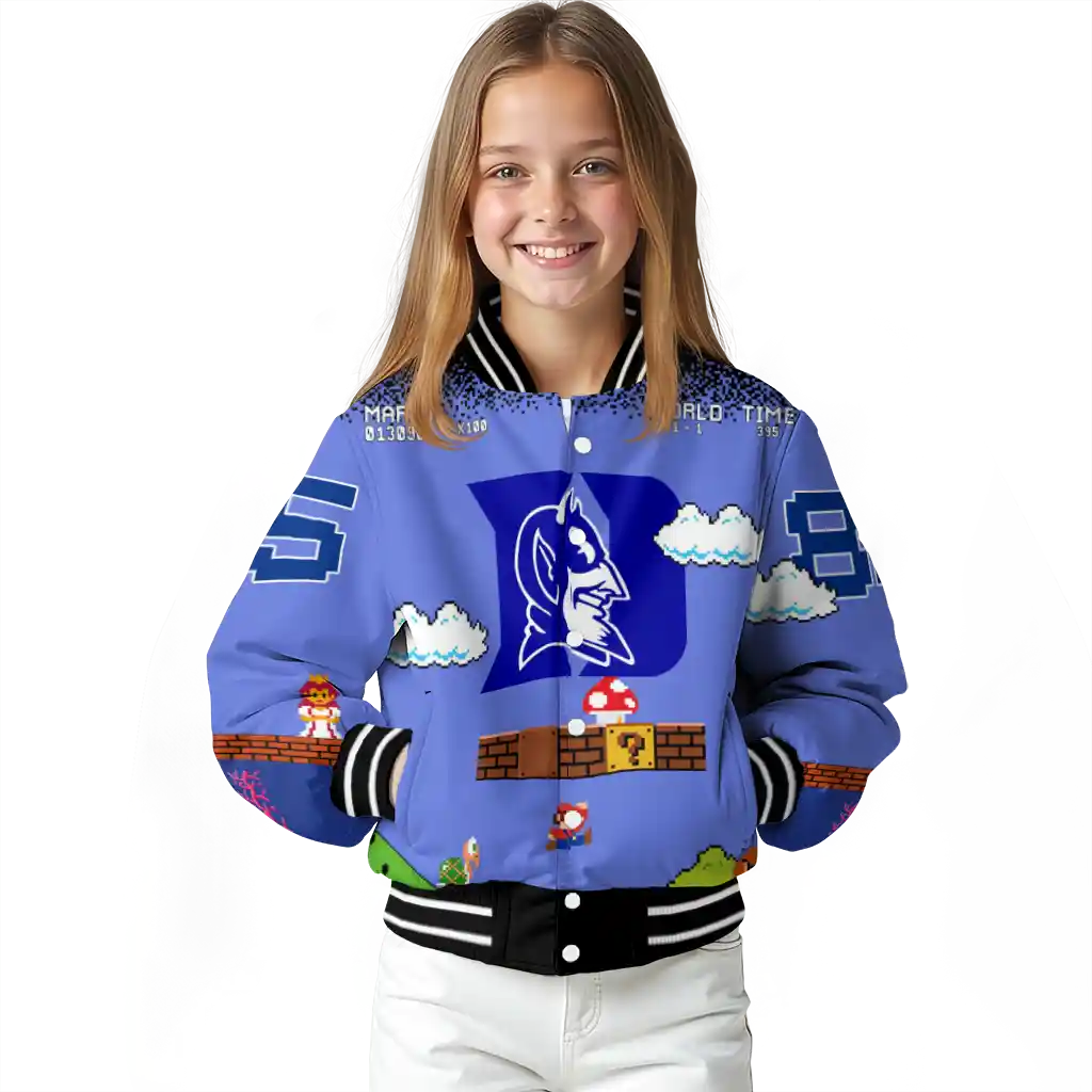 custom duke blue devils mario blocks blue black varsity jacket top rated custom duke blue devils mario blocks blue black varsity jacket top rated