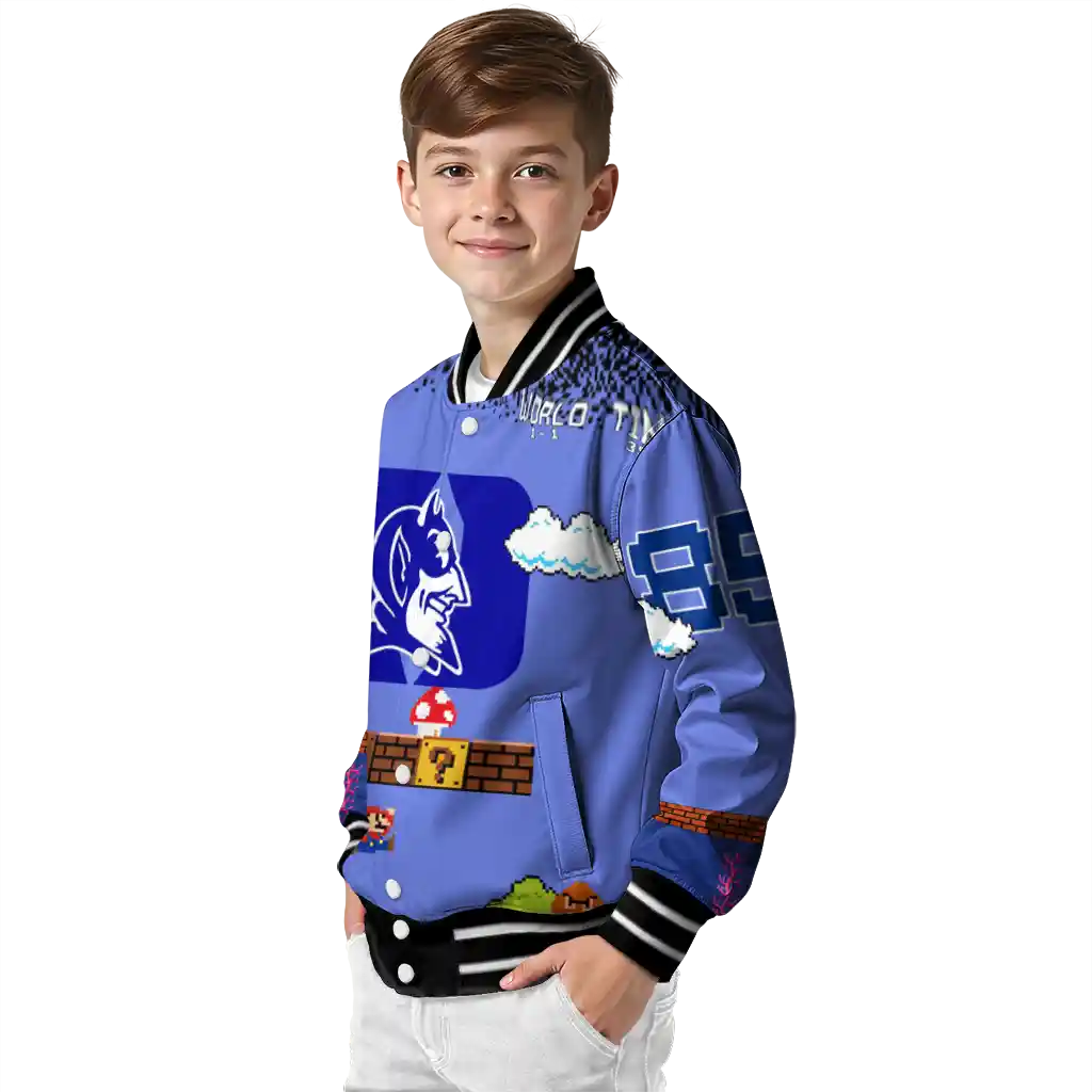 custom duke blue devils mario blocks blue black varsity jacket trendy custom duke blue devils mario blocks blue black varsity jacket trendy