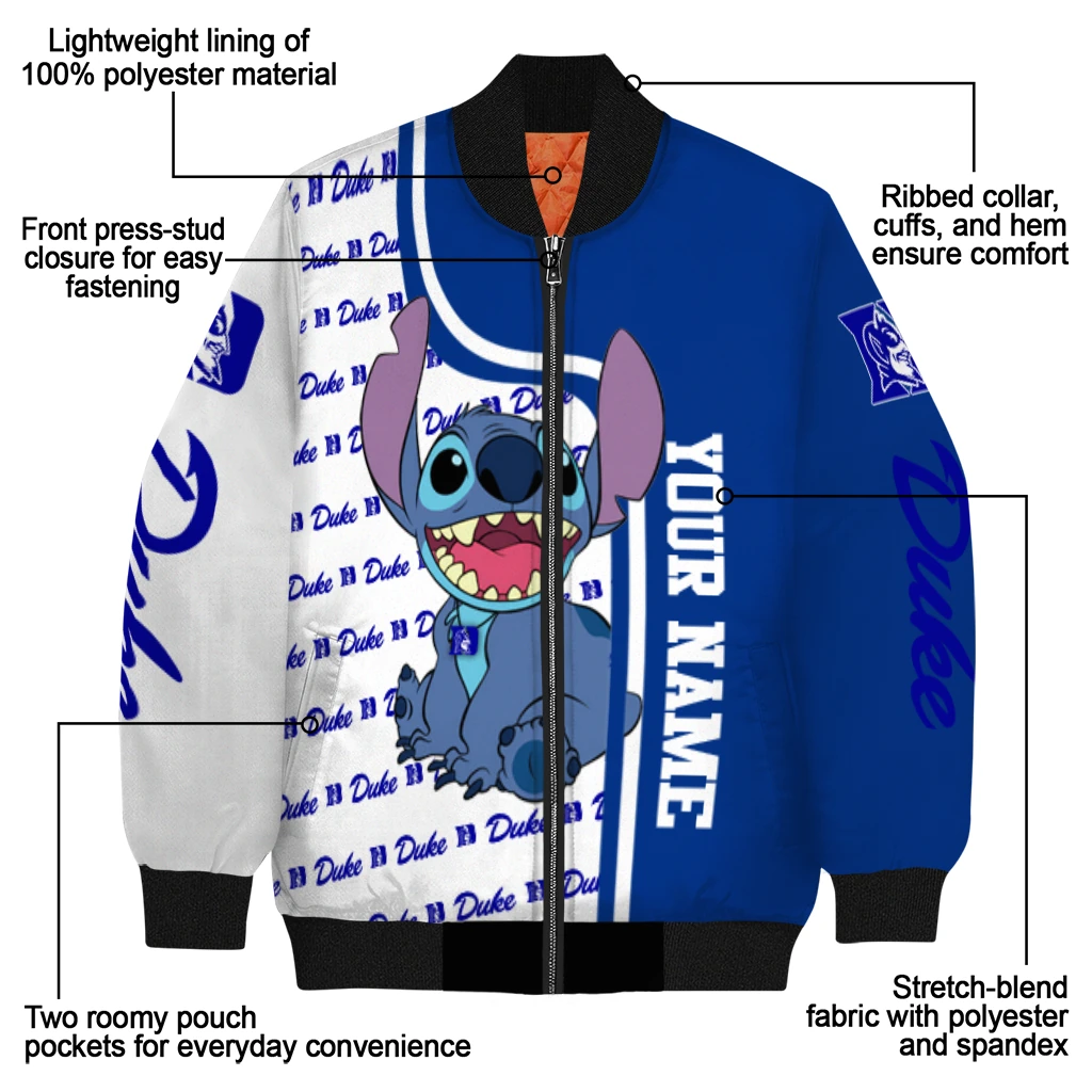 custom duke blue devils stitch laughing blue bomber jacket new arrival custom duke blue devils stitch laughing blue bomber jacket new arrival