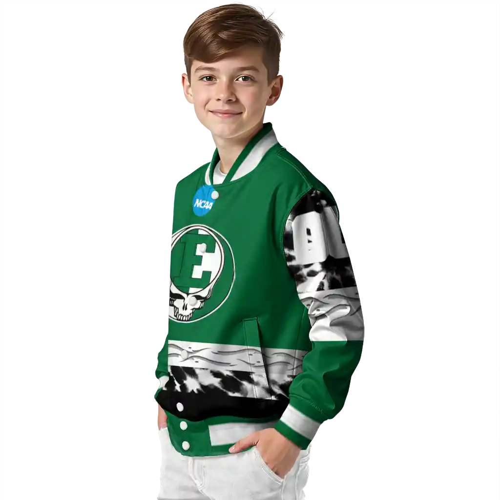 custom eastern michigan eagles circle skull green black varsity jacket trendy custom eastern michigan eagles circle skull green black varsity jacket trendy