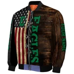 custom eastern michigan eagles flag wood brown bomber jacket best selling