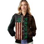 custom eastern michigan eagles flag wood brown bomber jacket best selling