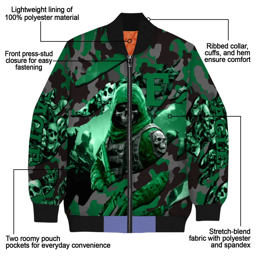 custom eastern michigan eagles skull horde green bomber jacket new arrival custom eastern michigan eagles skull horde green bomber jacket new arrival