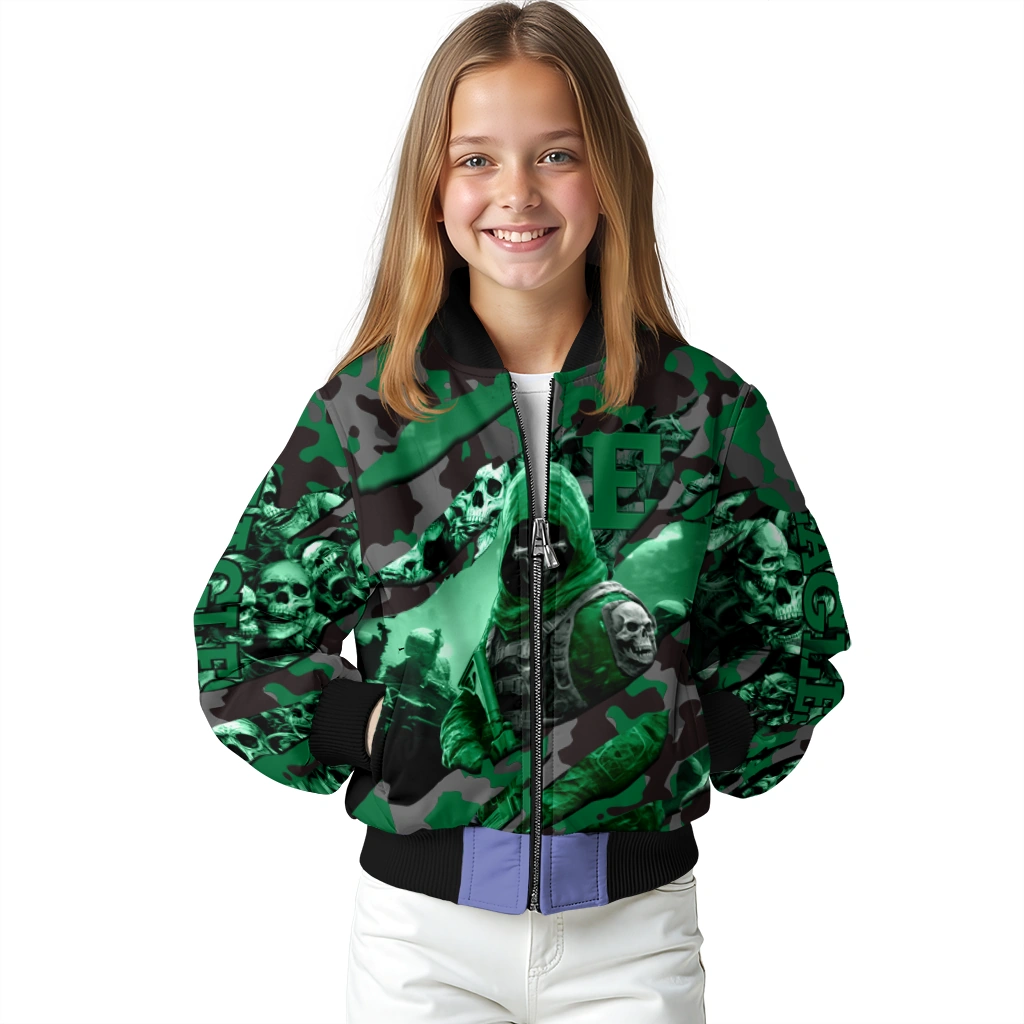 custom eastern michigan eagles skull horde green bomber jacket top rated custom eastern michigan eagles skull horde green bomber jacket top rated