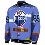 custom edmonton oilers mario blocks blue black varsity jacket best selling