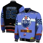 custom edmonton oilers mario blocks blue black varsity jacket best selling