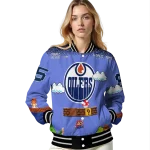 custom edmonton oilers mario blocks blue black varsity jacket best selling