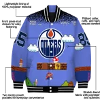 custom edmonton oilers mario blocks blue black varsity jacket best selling