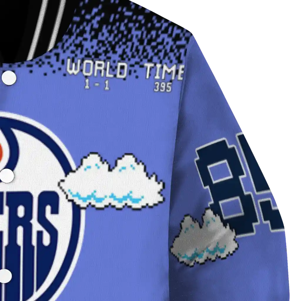 custom edmonton oilers mario blocks blue black varsity jacket premium grade custom edmonton oilers mario blocks blue black varsity jacket premium grade