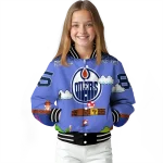 custom edmonton oilers mario blocks blue black varsity jacket best selling