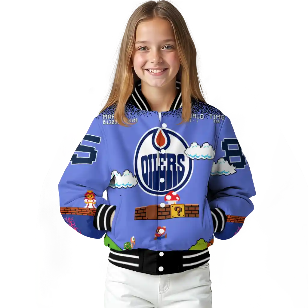 custom edmonton oilers mario blocks blue black varsity jacket top rated custom edmonton oilers mario blocks blue black varsity jacket top rated