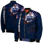 custom edmonton oilers usa flag rips blue bomber jacket best selling