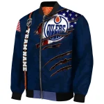 custom edmonton oilers usa flag rips blue bomber jacket best selling