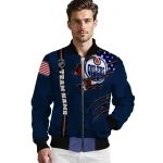 custom edmonton oilers usa flag rips blue bomber jacket best selling