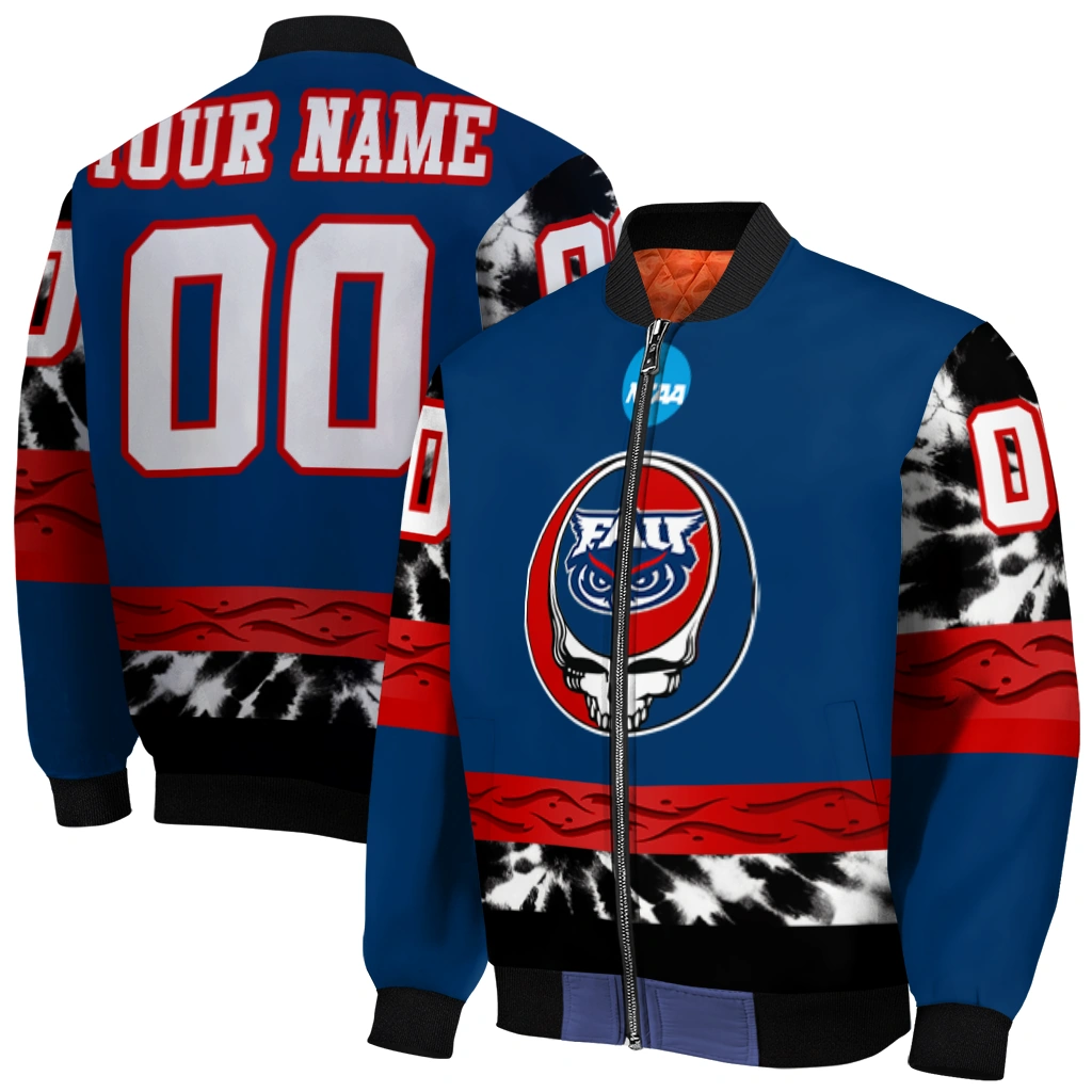 custom florida atlantic owls circle skull blue black bomber jacket best selling custom florida atlantic owls circle skull blue black bomber jacket best selling