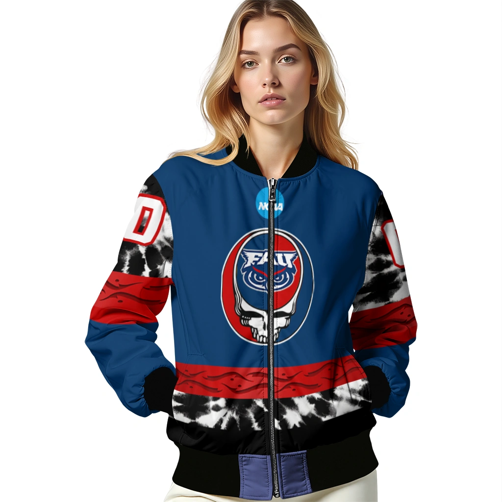 custom florida atlantic owls circle skull blue black bomber jacket latest model custom florida atlantic owls circle skull blue black bomber jacket latest model