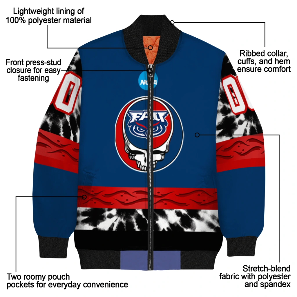 custom florida atlantic owls circle skull blue black bomber jacket new arrival custom florida atlantic owls circle skull blue black bomber jacket new arrival