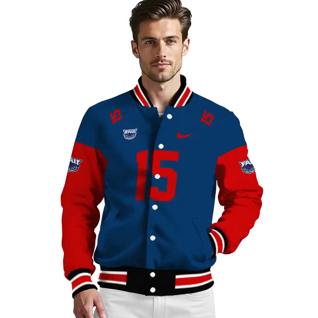 custom florida atlantic owls team patch blue varsity jacket high quality custom florida atlantic owls team patch blue varsity jacket high quality