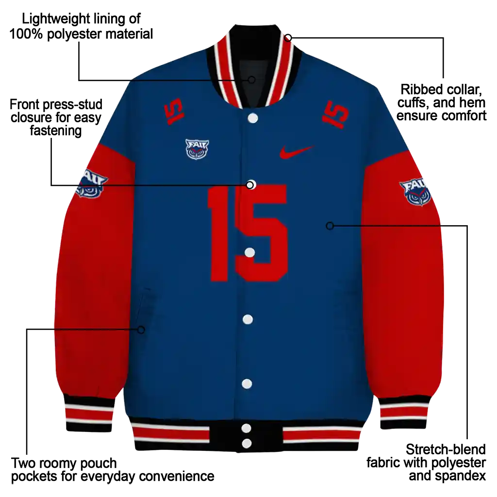 custom florida atlantic owls team patch blue varsity jacket new arrival custom florida atlantic owls team patch blue varsity jacket new arrival
