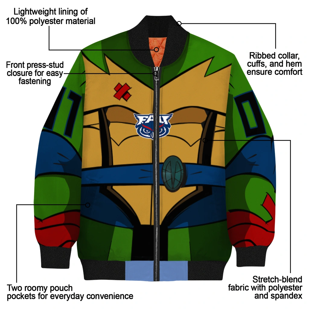 custom florida atlantic owls turtle armor bomber jacket new arrival custom florida atlantic owls turtle armor bomber jacket new arrival