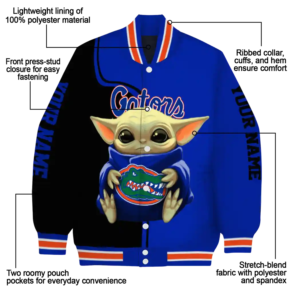 custom florida gators adorable yoda blue black varsity jacket new arrival custom florida gators adorable yoda blue black varsity jacket new arrival