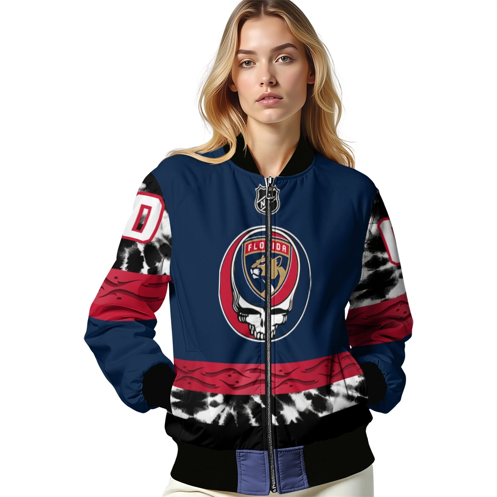 custom florida panthers skull stripe red black bomber jacket latest model custom florida panthers skull stripe red black bomber jacket latest model