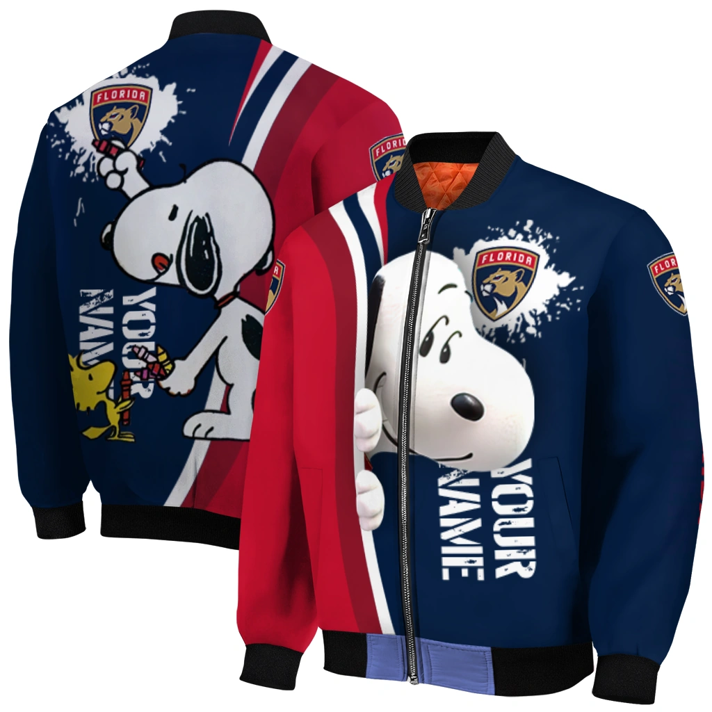 custom florida panthers snoopy head red bomber jacket best selling custom florida panthers snoopy head red bomber jacket best selling