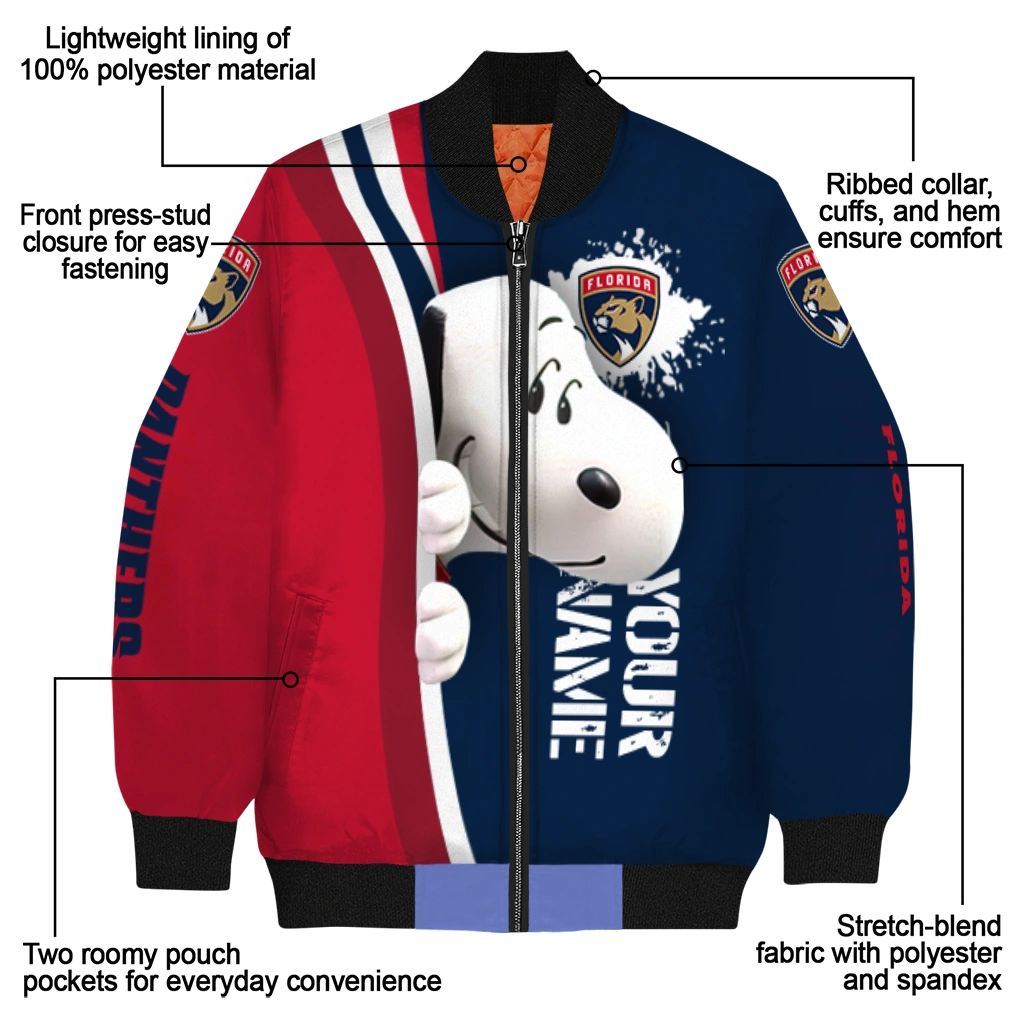 custom florida panthers snoopy head red bomber jacket new arrival custom florida panthers snoopy head red bomber jacket new arrival