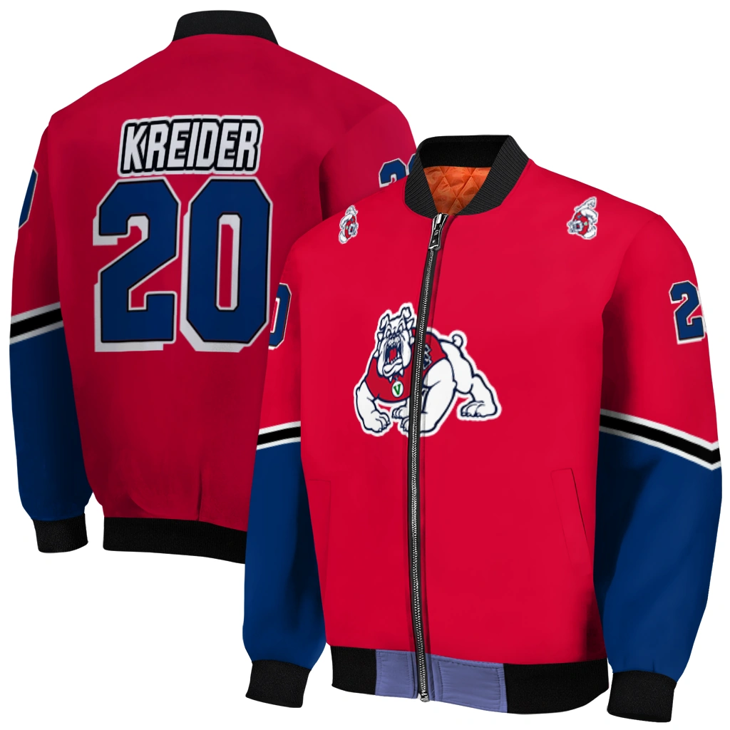 custom fresno state bulldogs chevron style red bomber jacket best selling custom fresno state bulldogs chevron style red bomber jacket best selling