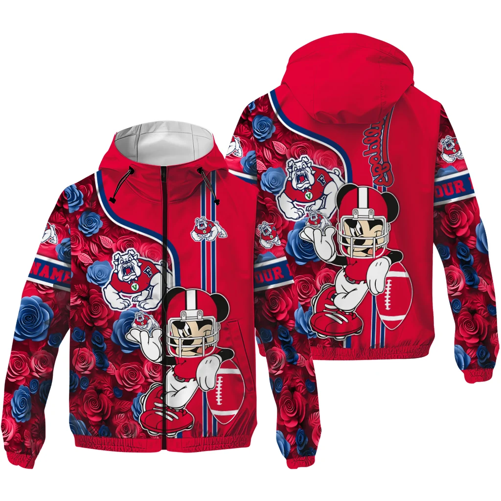 custom fresno state bulldogs football micky mouse red windbreaker jacket high quality custom fresno state bulldogs football micky mouse red windbreaker jacket high quality