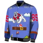 custom fresno state bulldogs mario blocks blue black varsity jacket best selling