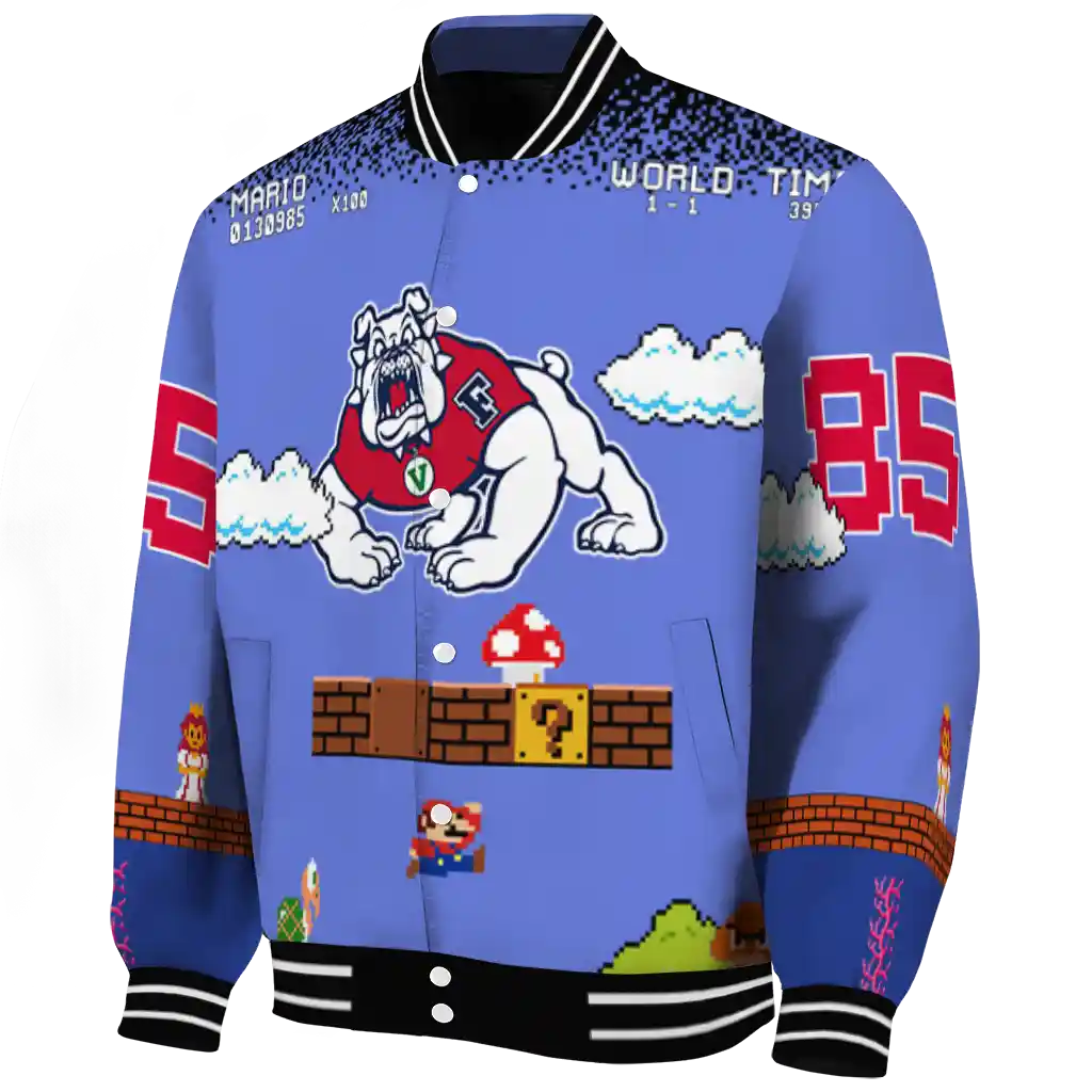 custom fresno state bulldogs mario blocks blue black varsity jacket best selling custom fresno state bulldogs mario blocks blue black varsity jacket best selling