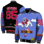 custom fresno state bulldogs mario blocks blue black varsity jacket best selling