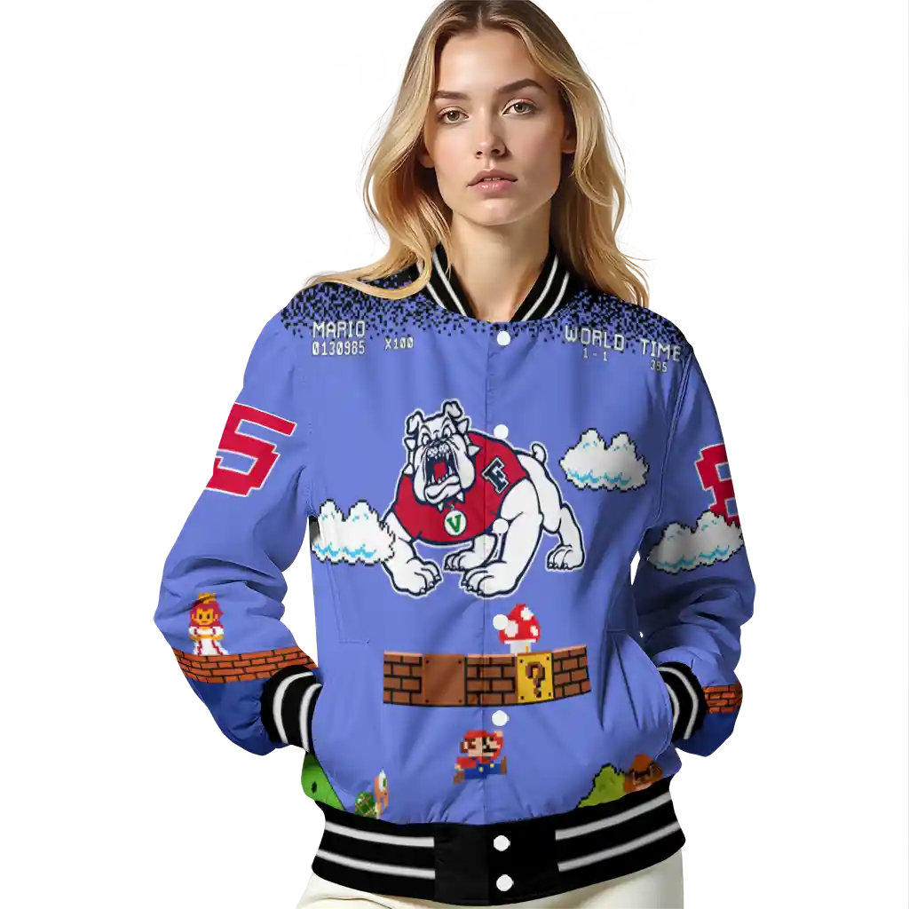 custom fresno state bulldogs mario blocks blue black varsity jacket latest model custom fresno state bulldogs mario blocks blue black varsity jacket latest model