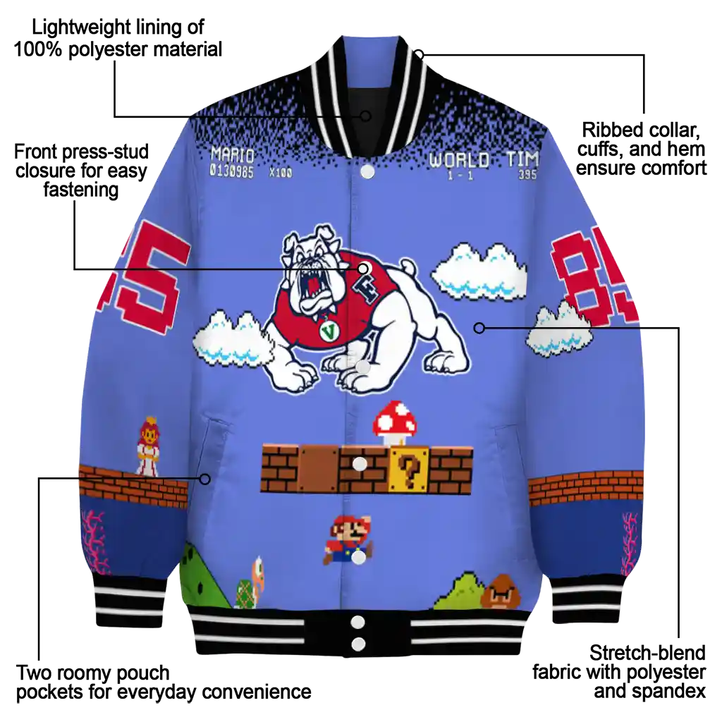 custom fresno state bulldogs mario blocks blue black varsity jacket new arrival custom fresno state bulldogs mario blocks blue black varsity jacket new arrival