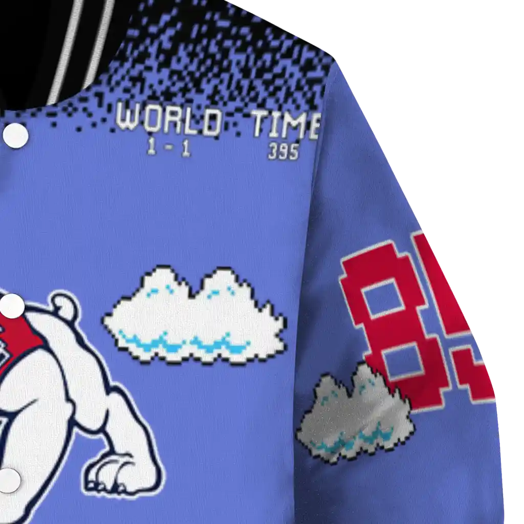 custom fresno state bulldogs mario blocks blue black varsity jacket premium grade custom fresno state bulldogs mario blocks blue black varsity jacket premium grade