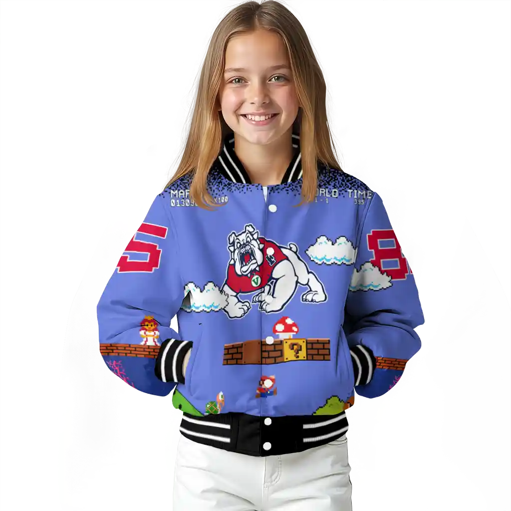 custom fresno state bulldogs mario blocks blue black varsity jacket top rated custom fresno state bulldogs mario blocks blue black varsity jacket top rated