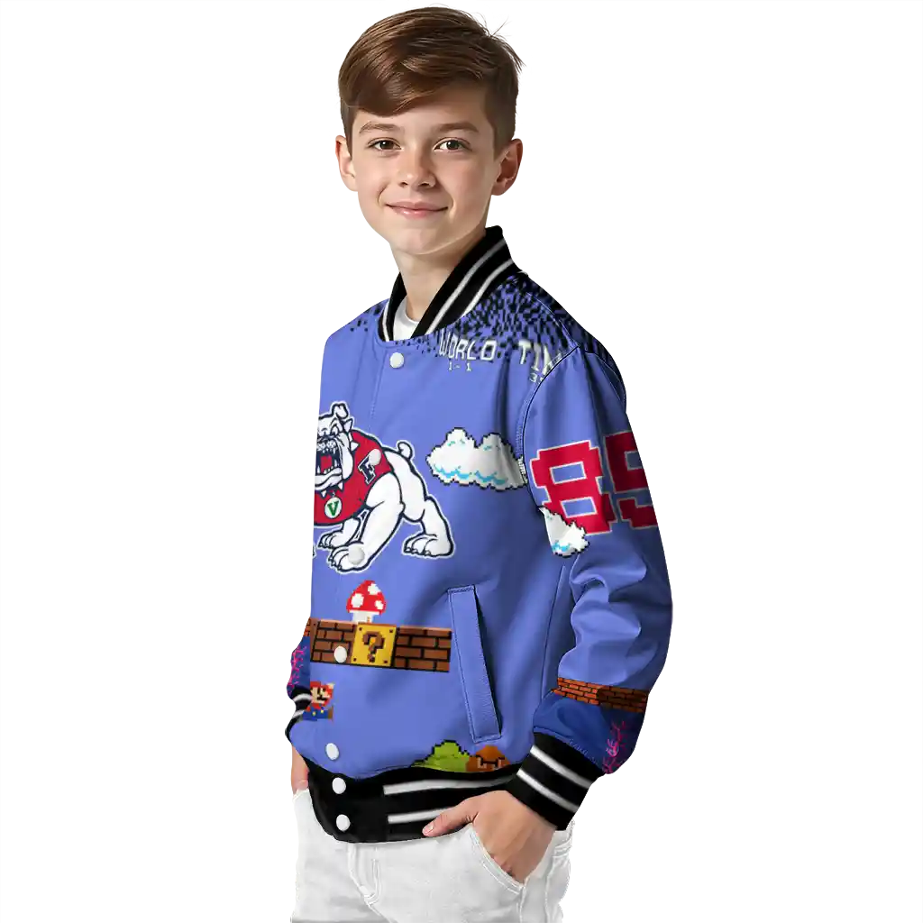 custom fresno state bulldogs mario blocks blue black varsity jacket trendy custom fresno state bulldogs mario blocks blue black varsity jacket trendy