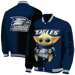 custom georgia southern eagles adorable yoda blue black varsity jacket best selling