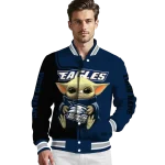 custom georgia southern eagles adorable yoda blue black varsity jacket best selling